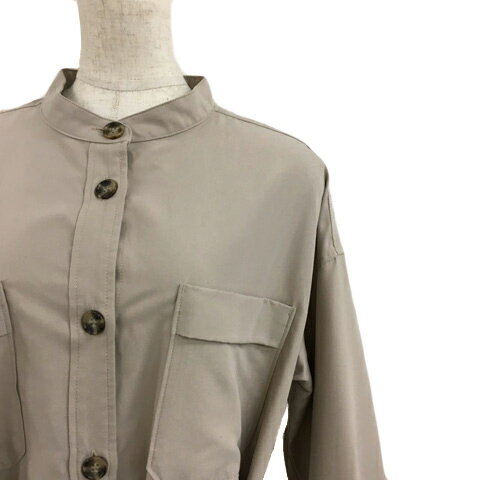 【中古】グローバルワーク GLOBAL WORK ワンピース シャツワンピース Iライン ロング バンドカラー リボンベルト スリット 無地 長袖 M ベージュ レディース 【ベクトル 古着】 241008