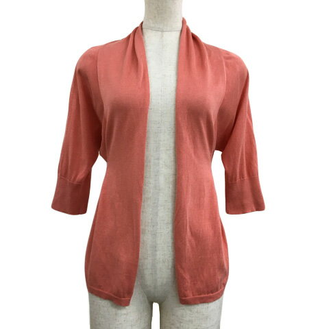 【中古】ボールジー BALLSEY トゥモローランド カーディガン ニット 前開き 無地 ギャザー リボン シルク リネン混 七分袖 38 ピンク オレンジ レディース 【ベクトル 古着】 241017