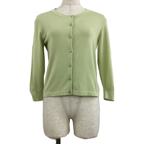 【中古】エムプルミエ M-Premier カーディガン ニット ラウンドネック 無地 長袖 34P 黄緑 イエローグリーン レディース 【ベクトル 古着】 241011