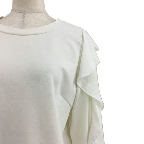 【中古】インデックス INDEX カットソー プルオーバー ラウンドネック 切替 無地 シアー フリル 七分袖 L 白 ホワイト レディース 【ベクトル 古着】 241024