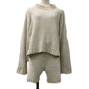 【中古】ジェラートピケ gelato pique ルームウェア セットアップ セーター プルオーバー スリット 長袖 パンツ ショート ウエストゴム F ベージュ レディース 【ベクトル 古着】 241223