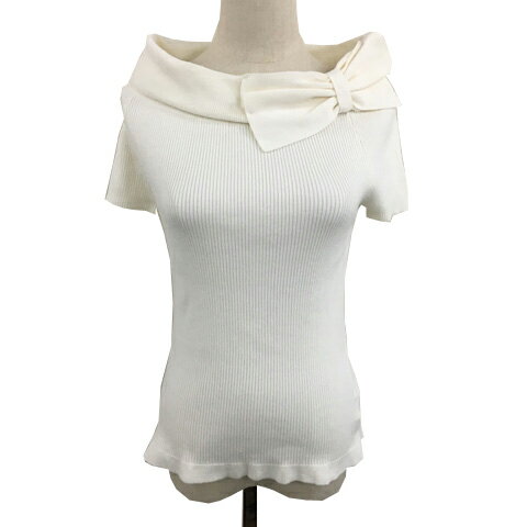 【中古】未使用品 アンティローザ Auntie Rosa セーター ニット プルオーバー オフタートル リブ リボン 半袖 FREE 白 ホワイト レディース 【ベクトル 古着】 250519