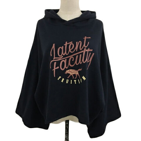 【中古】ダブルネーム DOUBLE NAME パーカー スウェット フーディー プルオーバー プリント ロゴ カットオフ ワイドスリーブ 長袖 F 黒 茶 ブラック ブラウン レディース 【ベクトル 古着】 250403