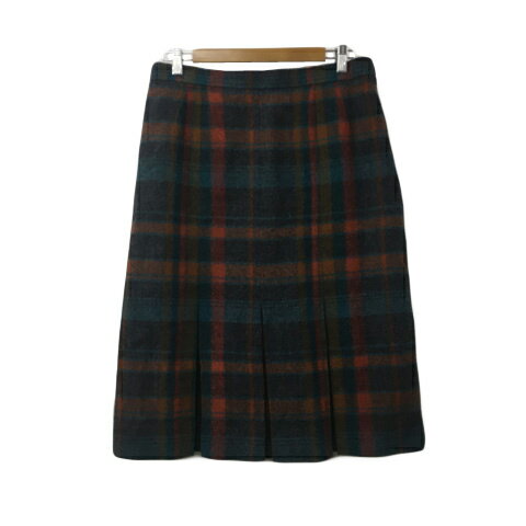 【中古】デリススポーツ DELICE Sports スカート フレア ボックスプリーツ ミモレ チェック ウール 赤 緑 レッド グリーン レディース 【ベクトル 古着】 241209