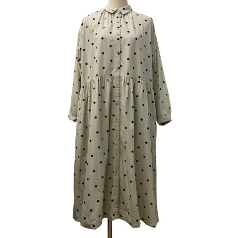 【中古】スタディオクリップ Studio Clip シャツワンピース ワンピース フレア ロング ギャザー ドット 水玉 長袖 F ベージュ 黒 ブラック レディース 【ベクトル 古着】 250107