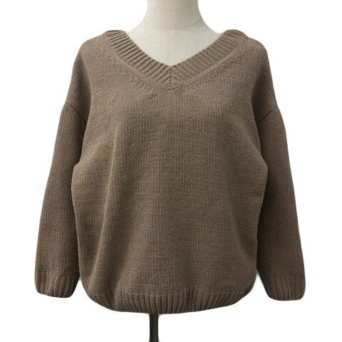 【中古】アズールバイマウジー AZUL by moussy セーター ニット プルオーバー Vネック リブ モール 無地 長袖 M 茶 ブラウン レディース 【ベクトル 古着】 241205