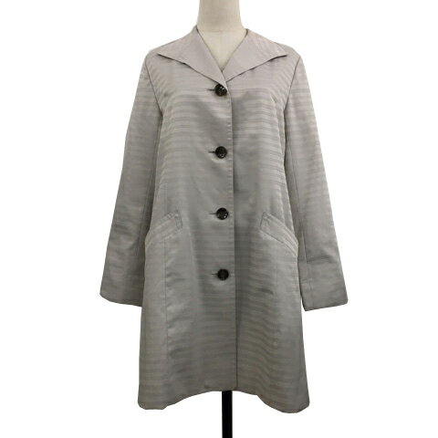 【中古】エッシュ esche コート ハーフ センターベント ボーダー 長袖 44 ベージュ グレー レディース 【ベクトル 古着】 250411