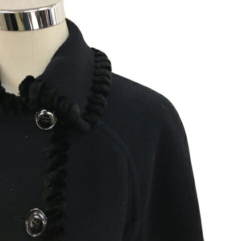 【中古】バイラ BAILA コート チェスター スタンダード ロング ダブル ウール メルトン リボンベルト ベロア 無地 長袖 42 黒 ブラック レディース 【ベクトル 古着】 241217