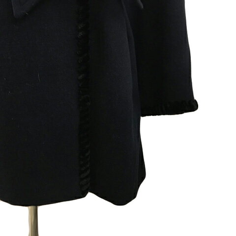 【中古】バイラ BAILA コート チェスター スタンダード ロング ダブル ウール メルトン リボンベルト ベロア 無地 長袖 42 黒 ブラック レディース 【ベクトル 古着】 241217