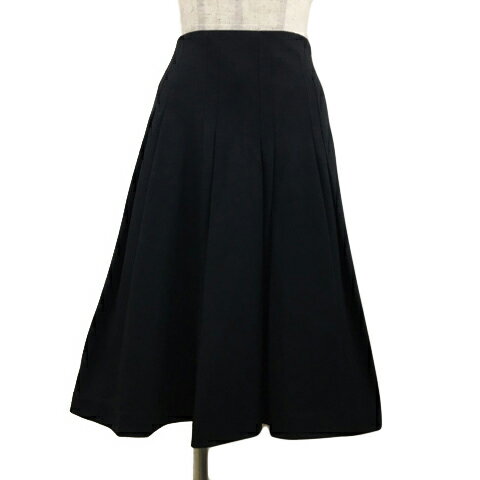 【中古】ストロベリーフィールズ STRAWBERRY-FIELDS スカート フレア ひざ丈 タック ウール 無地 黒 ブラック レディース 【ベクトル 古着】 241213