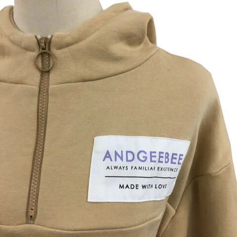 【中古】アンジービー ANDGEEBEE ワンピース パーカー Iライン ロング ロゴ 裏起毛 ハーフジップ スリット 長袖 M 白 ベージュ ホワイト レディース 【ベクトル 古着】 241223