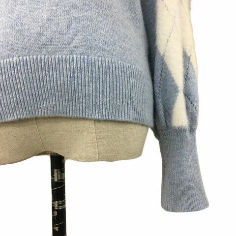 【中古】クミキョク 組曲 KUMIKYOKU セーター ニット クルーネック アーガイル メランジ カシミヤ混 アンゴラ混 長袖 2 水色 白 ライトブルー ホワイト レディース 【ベクトル 古着】 250414