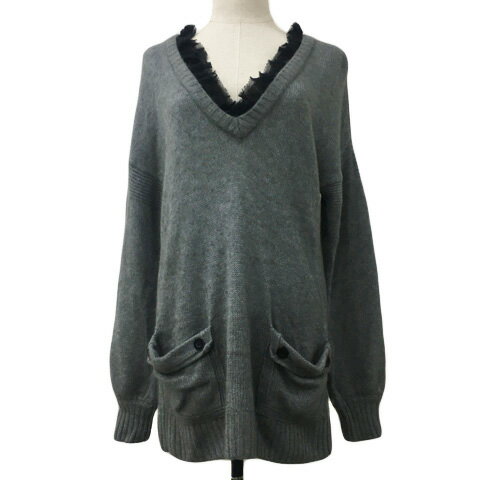 【中古】ジルバイジルスチュアート JILL by JILLSTUART チュニック ニット Vネック アンゴラ混 無地 長袖 FR グレー 黒 ブラック レディース 【ベクトル 古着】 250205