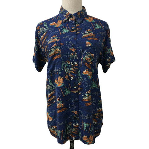 【中古】ディッキーズ Dickies シャツ スタンダード 総柄 ロールアップ 半袖 M 紺 オレンジ ネイビー レディース 【ベクトル 古着】 250409