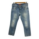 【中古】レッドカード RED CARD パンツ デニム ジーンズ クロップド ダメージ加工 ジップフライ 23 水色 青 ライトブルー ブルー レディース 【ベ...