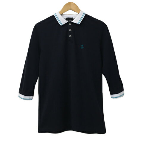 【中古】タケオキクチ ミクスパイス TK MIXPICE ポロシャツ プルオーバー 七分袖 L 黒 白 ブラック ホ..