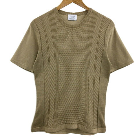 【中古】エディフィス EDIFICE セーター ニット カットソー プルオーバー クルーネック 切替 無地 半袖 48 ベージュ メンズ 【ベクトル 古着】 250515