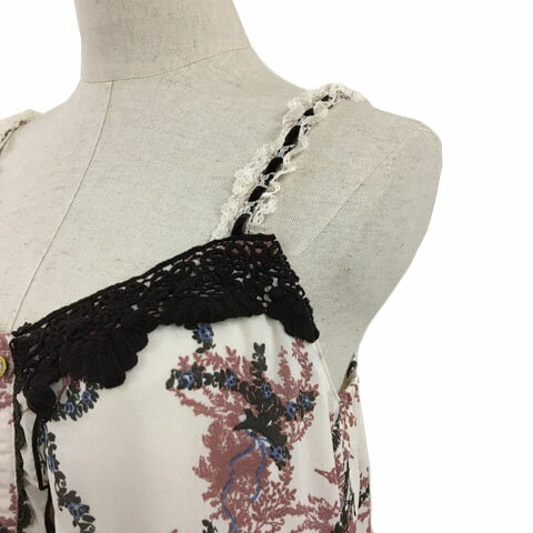 【中古】アクシーズファム axes femme チュニック フレア フリル レース 総柄 ノースリーブ M 白 ピンク ホワイト レディース 【ベクトル 古着】 250602