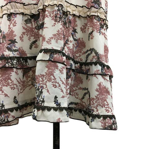 【中古】アクシーズファム axes femme チュニック フレア フリル レース 総柄 ノースリーブ M 白 ピンク ホワイト レディース 【ベクトル 古着】 250602