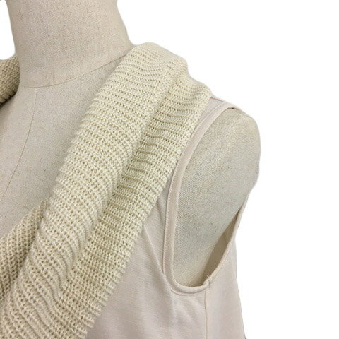 【中古】ラディエイト RADIATE チュニック ニット ショールカラー リブ シアー チュール ノースリーブ ベージュ レディース 【ベクトル 古着】 250617