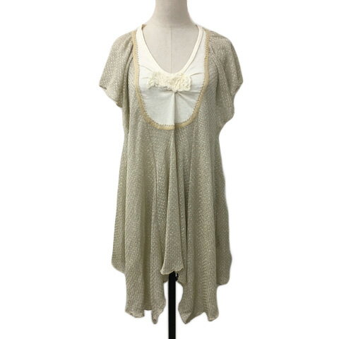 【中古】ファーファー furfur チュニック ワンピース フレア ミニ ラメ レース 半袖 ベージュ レディース 【ベクトル 古着】 250710