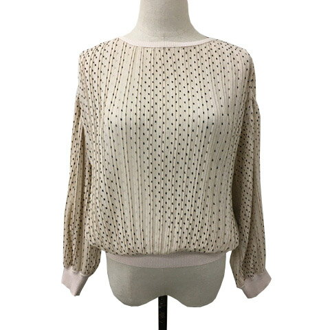 【中古】ロペ ROPE カットソー ブラウス ラウンドネック プルオーバー プリーツ 総柄 長袖 38 ベージュ 黒 ブラック レディース 【ベクトル 古着】 250623