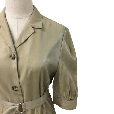 【中古】スライ SLY シャツワンピース フレア ロング ベルト 光沢 無地 五分袖 2 ベージュ レディース 【ベクトル 古着】 250714