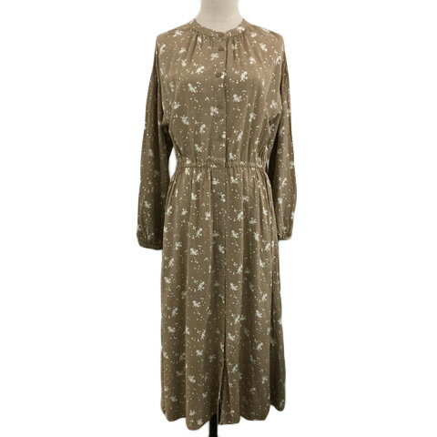 【中古】グローバルワーク GLOBAL WORK シャツワンピース フレア ロング ウエストゴム 花柄 長袖 L 茶 白 ブラウン ホワイト レディース 【ベクトル 古着】 250623