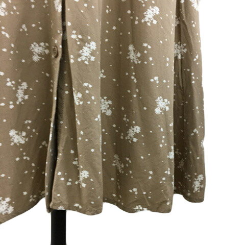 【中古】グローバルワーク GLOBAL WORK シャツワンピース フレア ロング ウエストゴム 花柄 長袖 L 茶 白 ブラウン ホワイト レディース 【ベクトル 古着】 250623
