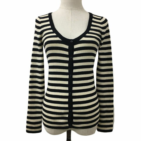 【中古】イエナ IENA カーディガン ニット Uネック ボーダー ウール 長袖 黒 ベージュ ブラック レディース 【ベクトル 古着】 250722