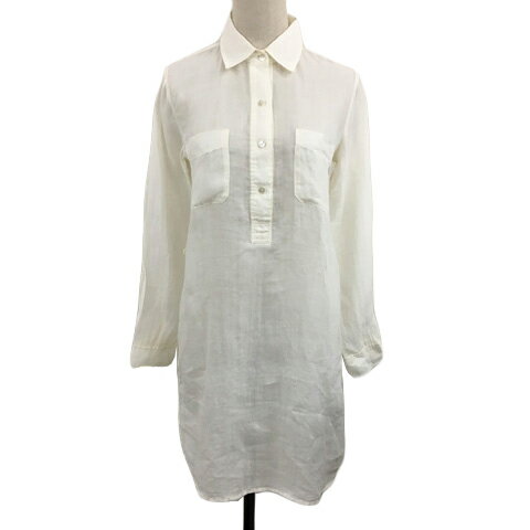 【中古】セオリー Theory シャツワンピース Iライン ミニ シアー 透け感 リネン 無地 長袖 S 白 ベージュ ホワイト レディース 【ベクトル 古着】 250822