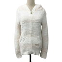 【中古】ジェラートピケ gelato pique ルームウェア パーカー フーディー ジップアップ ボア ボーダー 刺繍 ロゴ 長袖 F 白 ピンク ホワイト ...