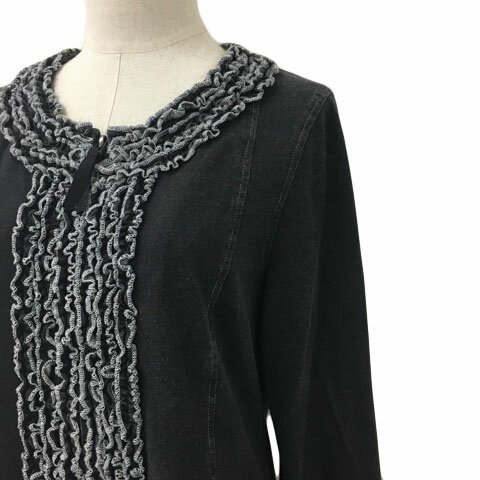 【中古】ギャラリービスコンティ GALLERY VISCONTI ジャケット ノーカラー ロング丈 ジップアップ デニム調 フリル リボン 2 黒 グレー ブラック レディース 【ベクトル 古着】 250806