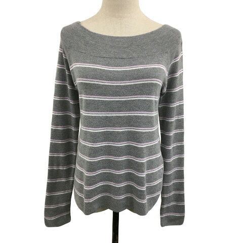 Boat Neck - 【中古】インデックス INDEX セーター ニット ボートネック プルオーバー ボーダー 長袖 L グレー ピンク レディース 【ベクトル 古着】 250821