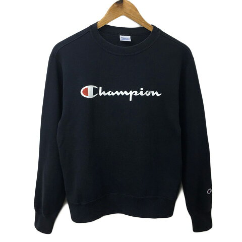 【中古】チャンピオン CHAMPION トレーナー スウェット プルオーバー クルーネック ロゴ プリント 長袖 MEDIUM 黒 白 ブラック ホワイト メンズ 【ベクトル 古着】 260116