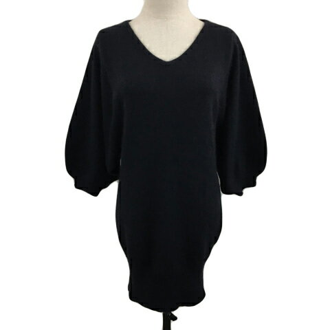 【中古】デュラス DURAS ワンピース チュニック ニット Vネック 無地 ナイロン アンゴラ混 長袖 F 黒 ブラック レディース 【ベクトル 古着】 250828