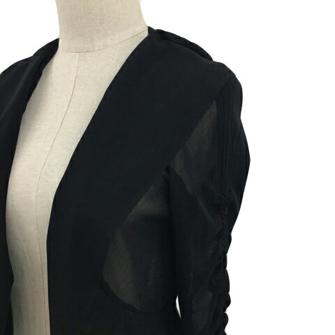 【中古】ヒロココシノ HIROKO KOSHINO カーディガン ボレロ ショールカラー 前開き シアー 透け感 シャーリング 無地 長袖 40 黒 ブラック レディース 【ベクトル 古着】 250929