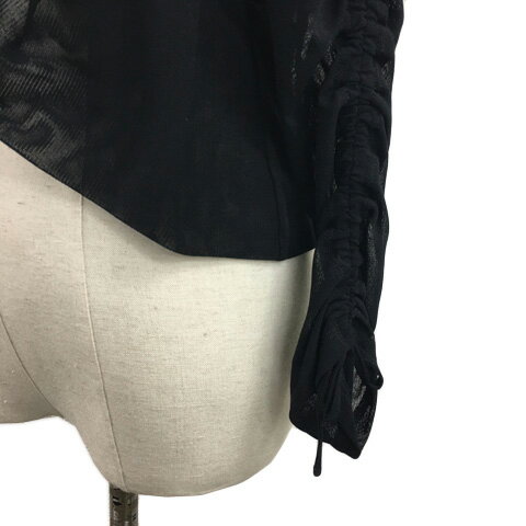 【中古】ヒロココシノ HIROKO KOSHINO カーディガン ボレロ ショールカラー 前開き シアー 透け感 シャーリング 無地 長袖 40 黒 ブラック レディース 【ベクトル 古着】 250929