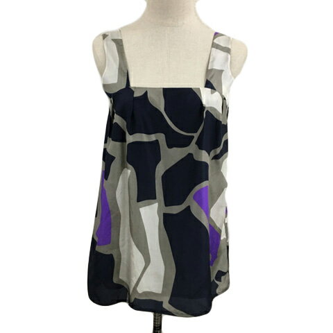 【中古】セオリー Theory キャミソール スクエアネック プルオーバー 総柄 シルク ノースリーブ 2 黒 ..