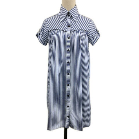 【中古】プロフィール PROFILE ワンピース シャツ Iライン ミニ ロールアップ ストライプ 半袖 38 青 白 ブルー ホワイト レディース 【ベクトル 古着】 251106