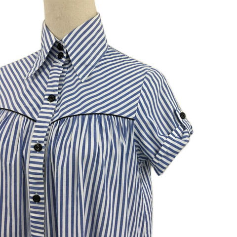 【中古】プロフィール PROFILE ワンピース シャツ Iライン ミニ ロールアップ ストライプ 半袖 38 青 白 ブルー ホワイト レディース 【ベクトル 古着】 251106