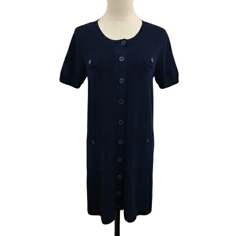 【中古】タルボット TALBOTS PETITES チュニック ニット Iライン ミニ 無地 半袖 P 紺 ネイビー レディース 【ベクトル 古着】 250922
