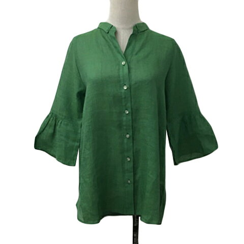 【中古】ギャバジンケーティー Gabardine K.T ブラウス スキッパー ギャザー 透け感 無地 フレアスリーブ 七分袖 9 緑 グリーン レディース 【ベクトル 古着】 260415