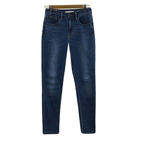 【中古】リーバイスプレミアム Levis PReMIUM パンツ デニム ジーンズ スキニー ロング ジップフライ ハイウエスト ストレッチ ダメージ加工 27 紺 青 ネイビー ブルー レディース 【ベクトル 古着】 260422