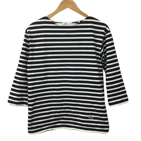【中古】タケオキクチ TAKEO KIKUCHI TK Tシャツ カットソー ロンT バスクシャツ ボートネック ワッペン ボーダー 七分袖 M 紺 白 ネイビー ホワイト メンズ 【ベクトル 古着】 260414