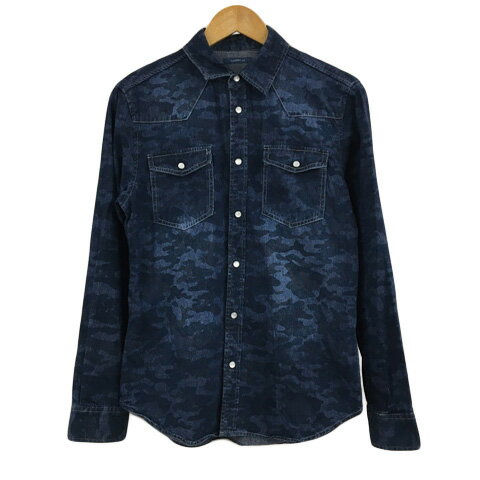 【中古】ジェイフリーメン J.FERRY MEN シャツ ウエスタン カジュアル スタンダード デニム 総柄 迷彩 カモフラ 長袖 46 紺 青 ネイビー ブルー メンズ 【ベクトル 古着】 251117