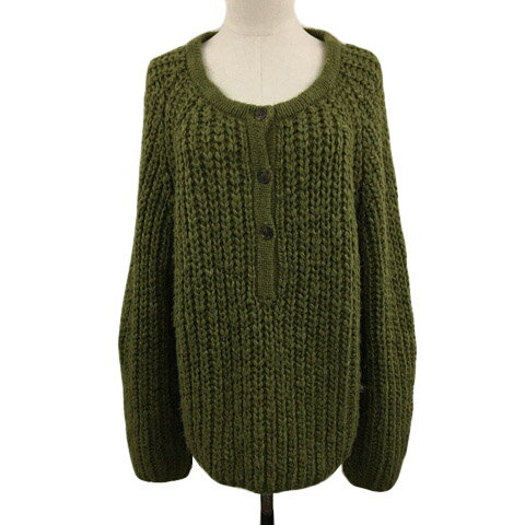 【中古】マウジー MOUSSY セーター ニット プルオーバー ラウンドネック ローゲージ 無地 長袖 F 緑 グ..