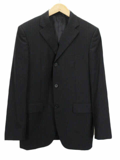 【中古】タケオキクチ TAKEO KIKUCHI ジャケット テーラード ストライプ ウール 2 黒 ブラック メンズ 【ベクトル 古着】 220725