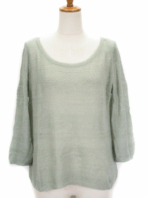 【中古】プロポーション ボディドレッシング PROPORTION BODY DRESSING カットソー ニット 透かし編み レース ラメ 七分袖 ウール モヘヤ FR 緑 グリーン レディース 【ベクトル 古着】 220924