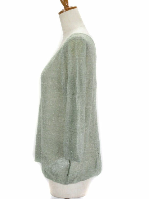【中古】プロポーション ボディドレッシング PROPORTION BODY DRESSING カットソー ニット 透かし編み レース ラメ 七分袖 ウール モヘヤ FR 緑 グリーン レディース 【ベクトル 古着】 220924